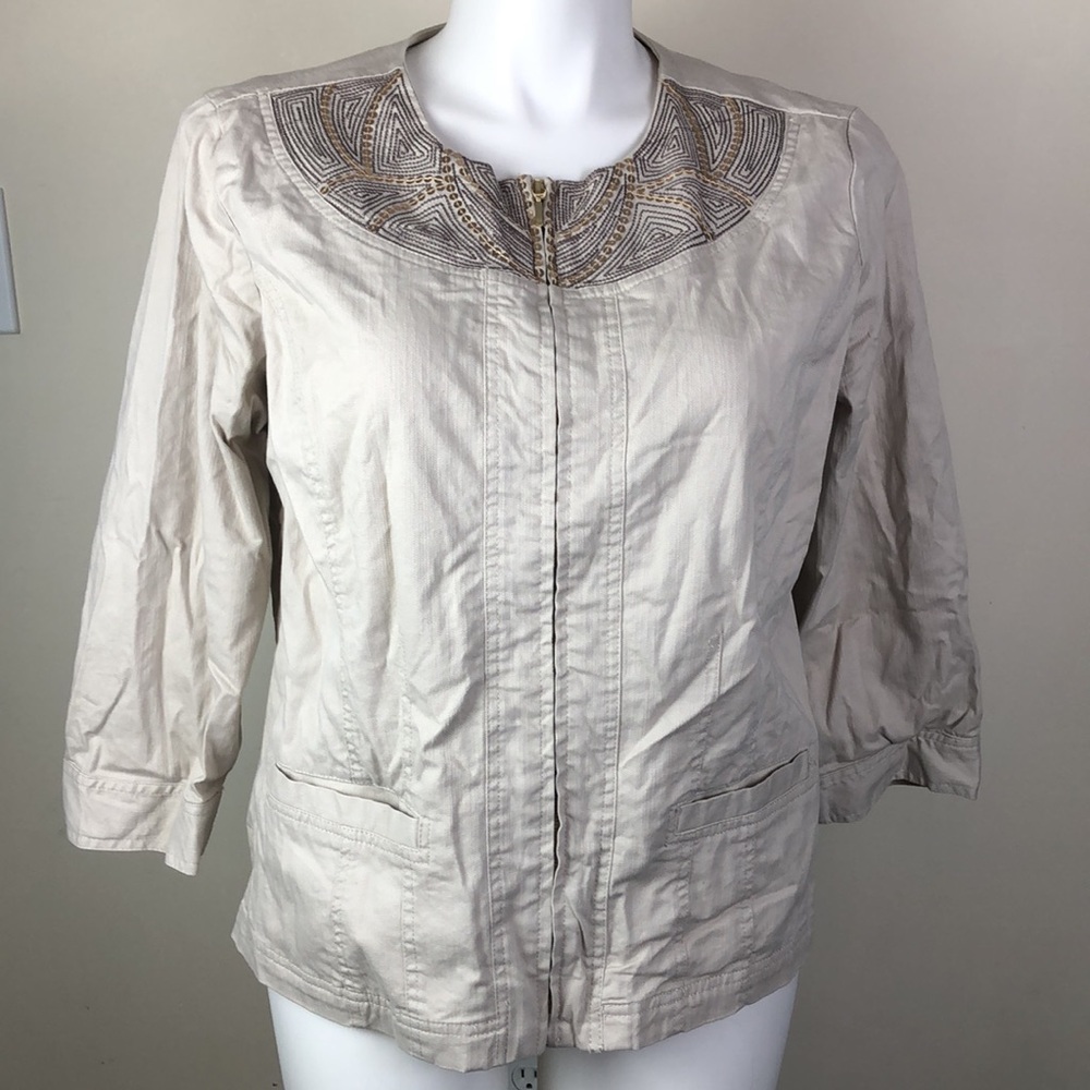 JM Collection Zip Front Stretch Denim Jacket Sequin